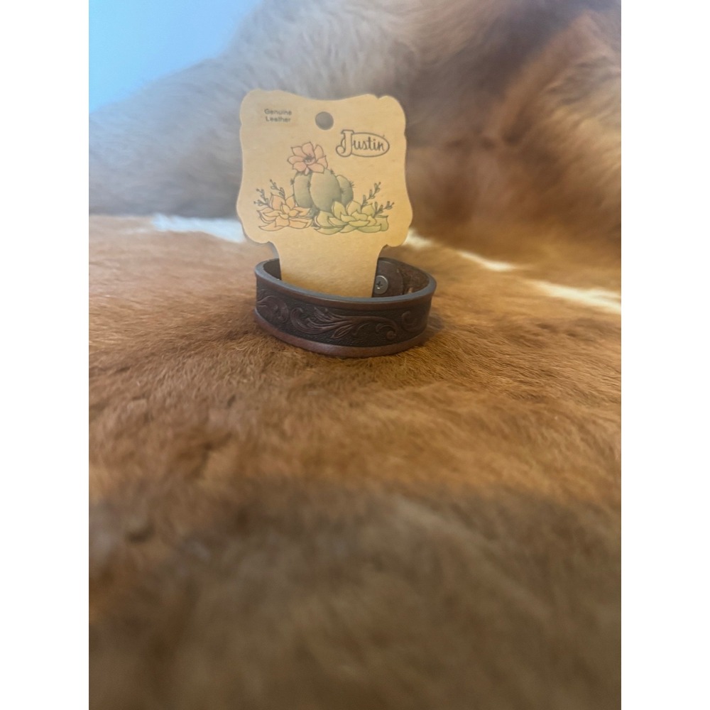 Justin Tooled Leather Bracelet - Dark Brown - Adjustable